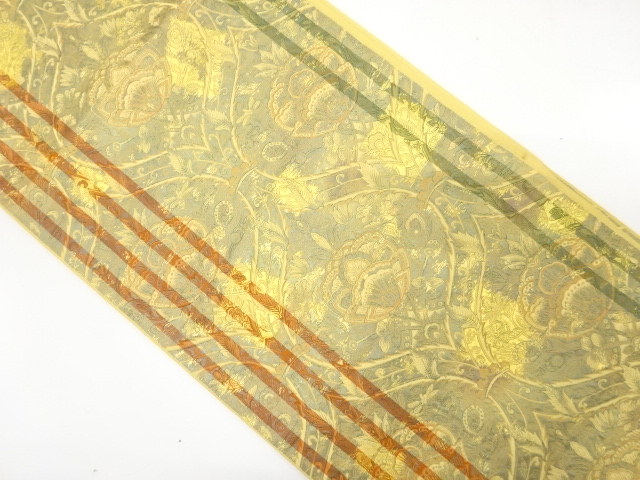 縞に花立涌模様織り出し　袋帯